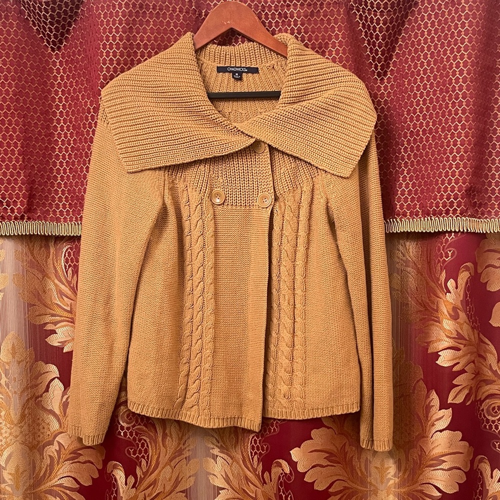 Chadwicks Mustard Cable Knit Cardigan